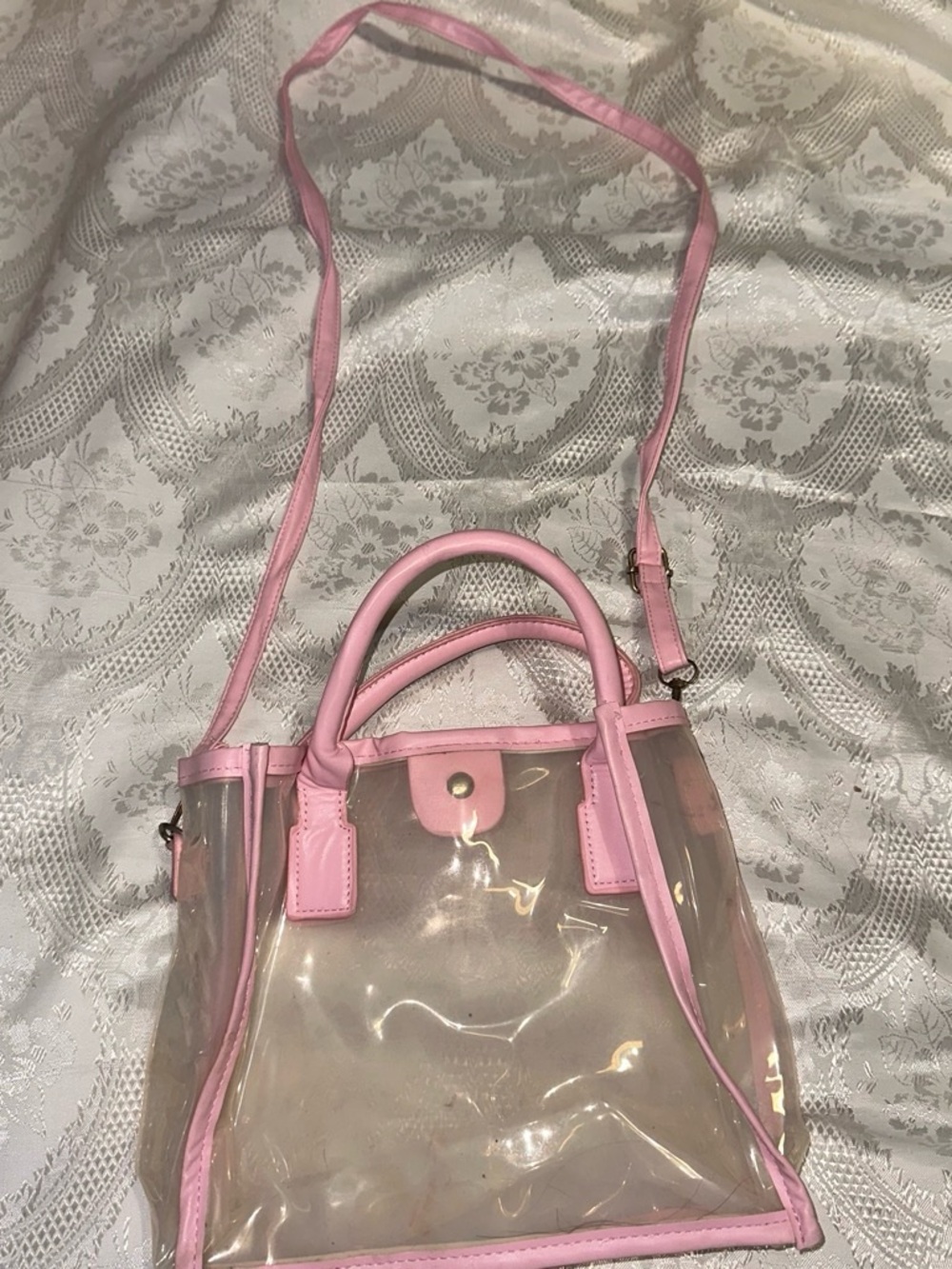 Pink Clear PVC Crossbody Tote Bag